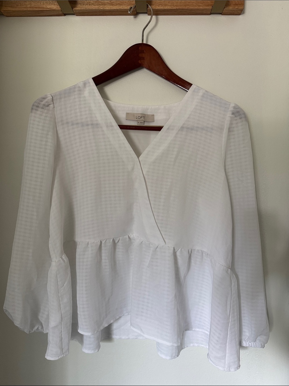LOFT White V-Neck Peplum Blouse